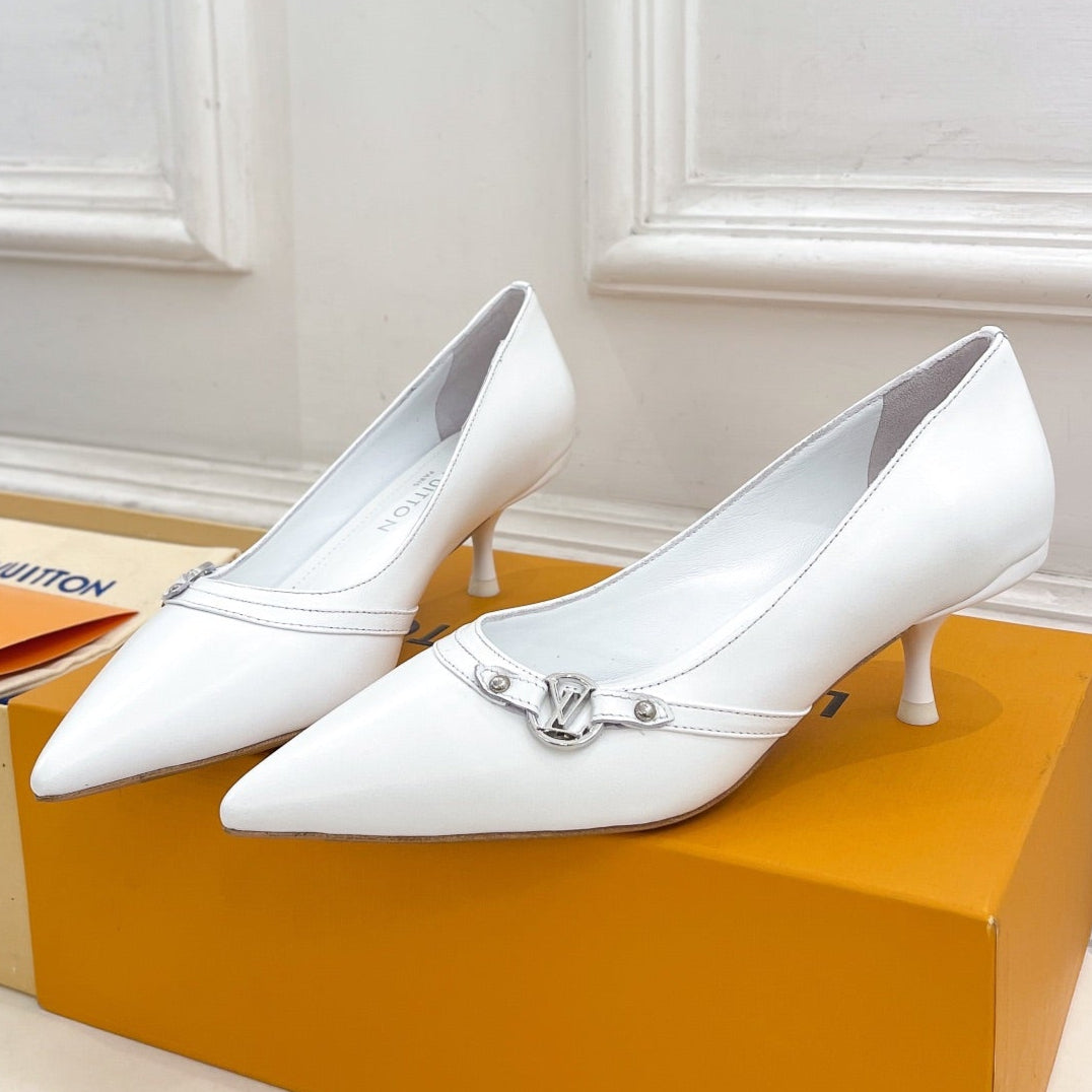 LOUIS VUITTON 6AM HIGH PUMP 5 CM IN WHITE CALFSKIN