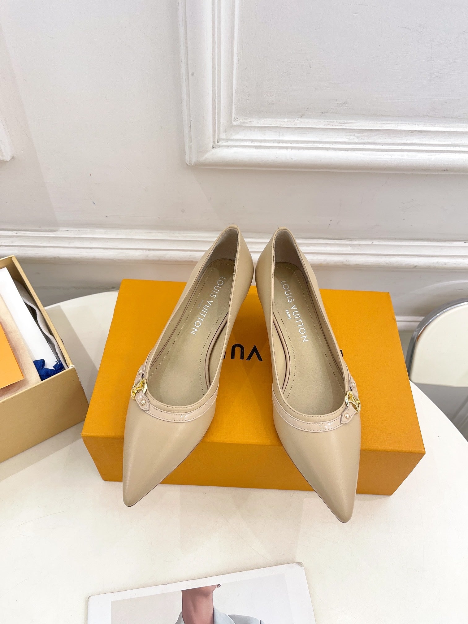 LOUIS VUITTON 6AM HIGH PUMP 5 CM IN BISQUE BEIGE CALFSKIN