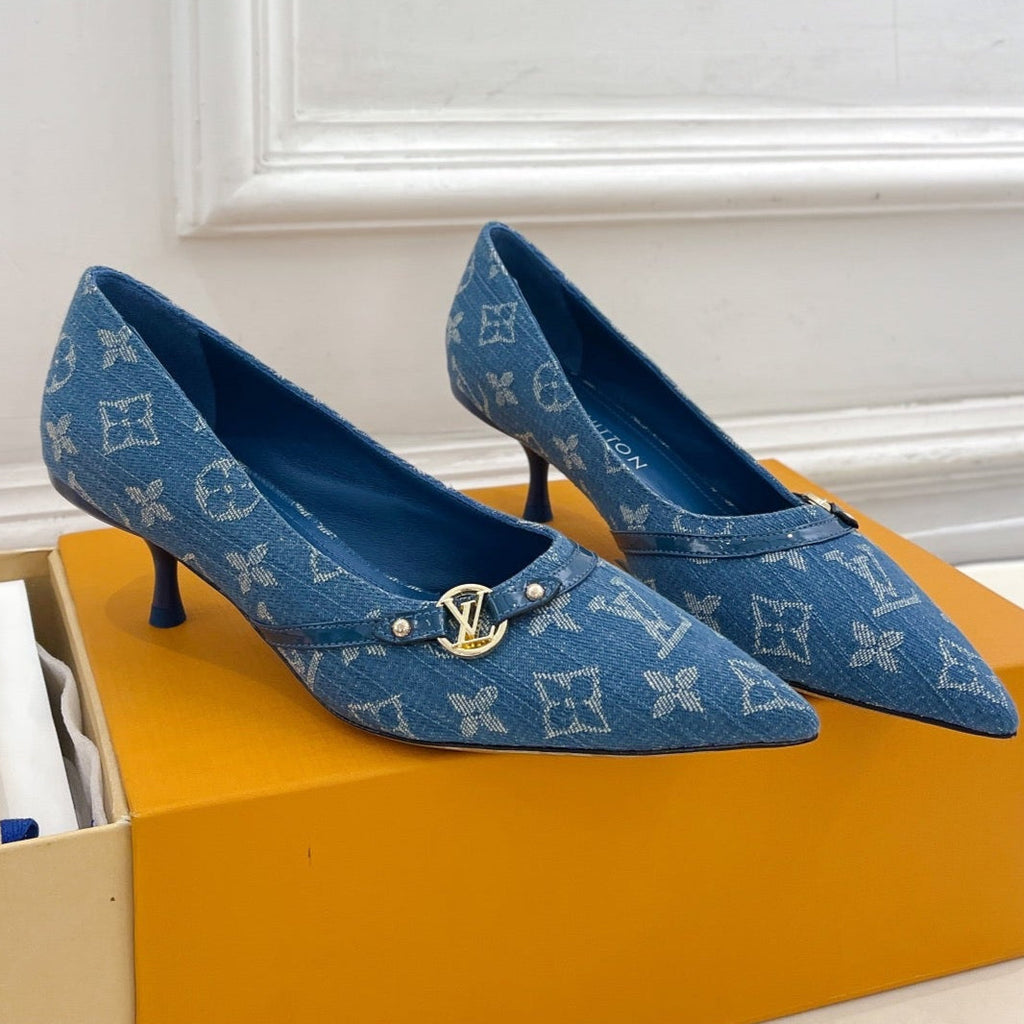 LOUIS VUITTON 6AM HIGH PUMP 5 CM IN CLASSIC BLUE MONOGRAM DENIM