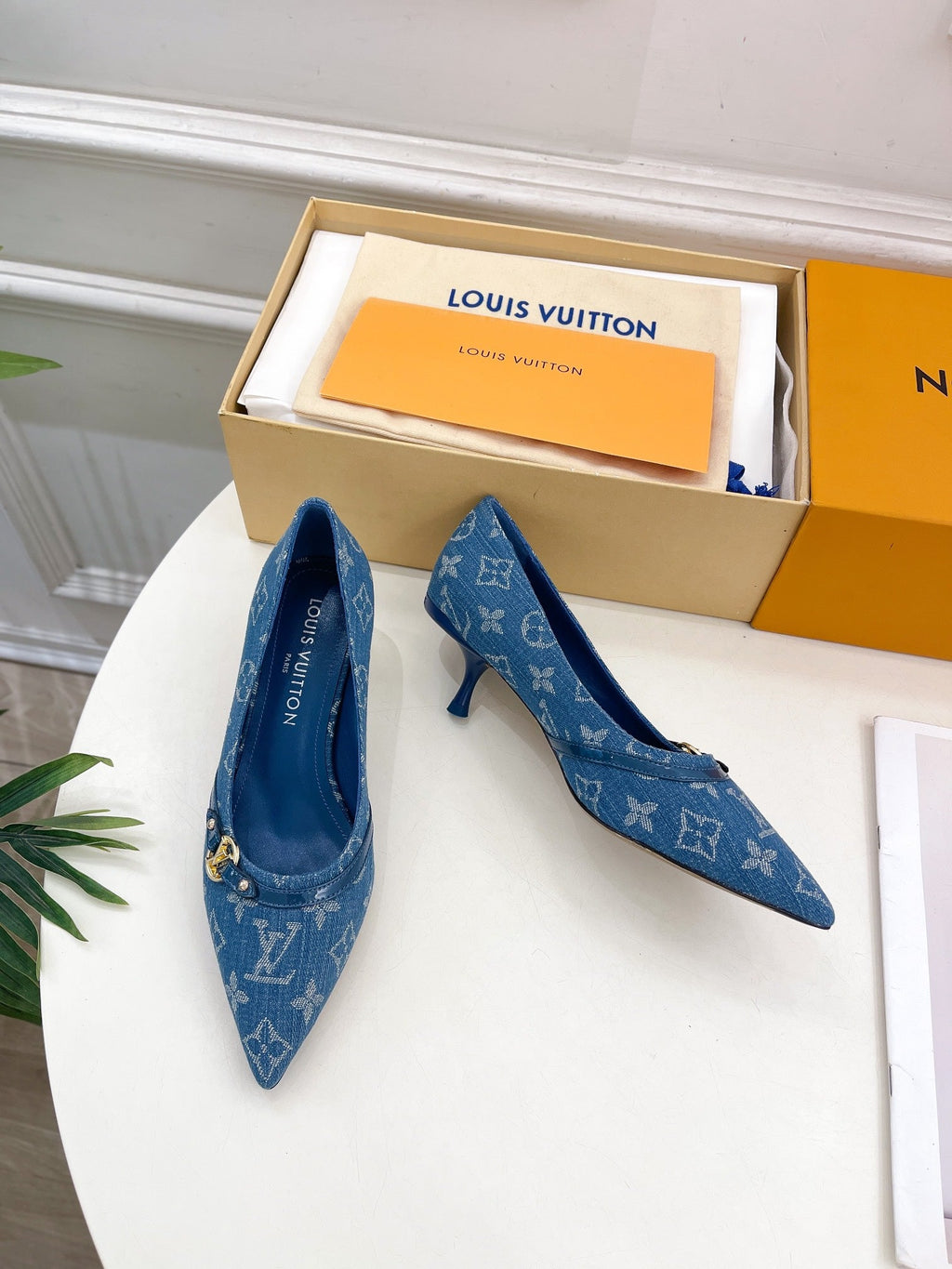 LOUIS VUITTON 6AM HIGH PUMP 5 CM IN CLASSIC BLUE MONOGRAM DENIM