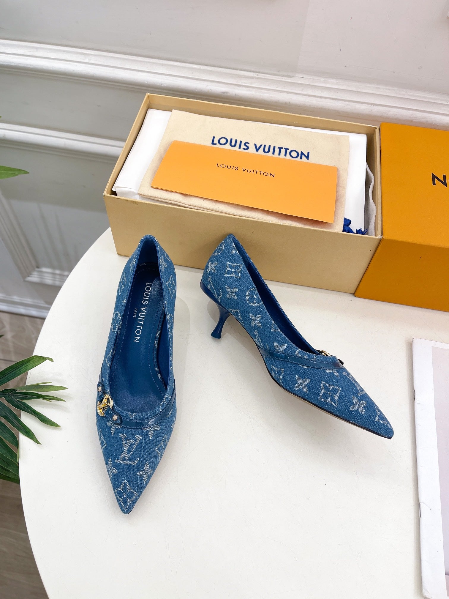 LOUIS VUITTON 6AM HIGH PUMP 5 CM IN CLASSIC BLUE MONOGRAM DENIM